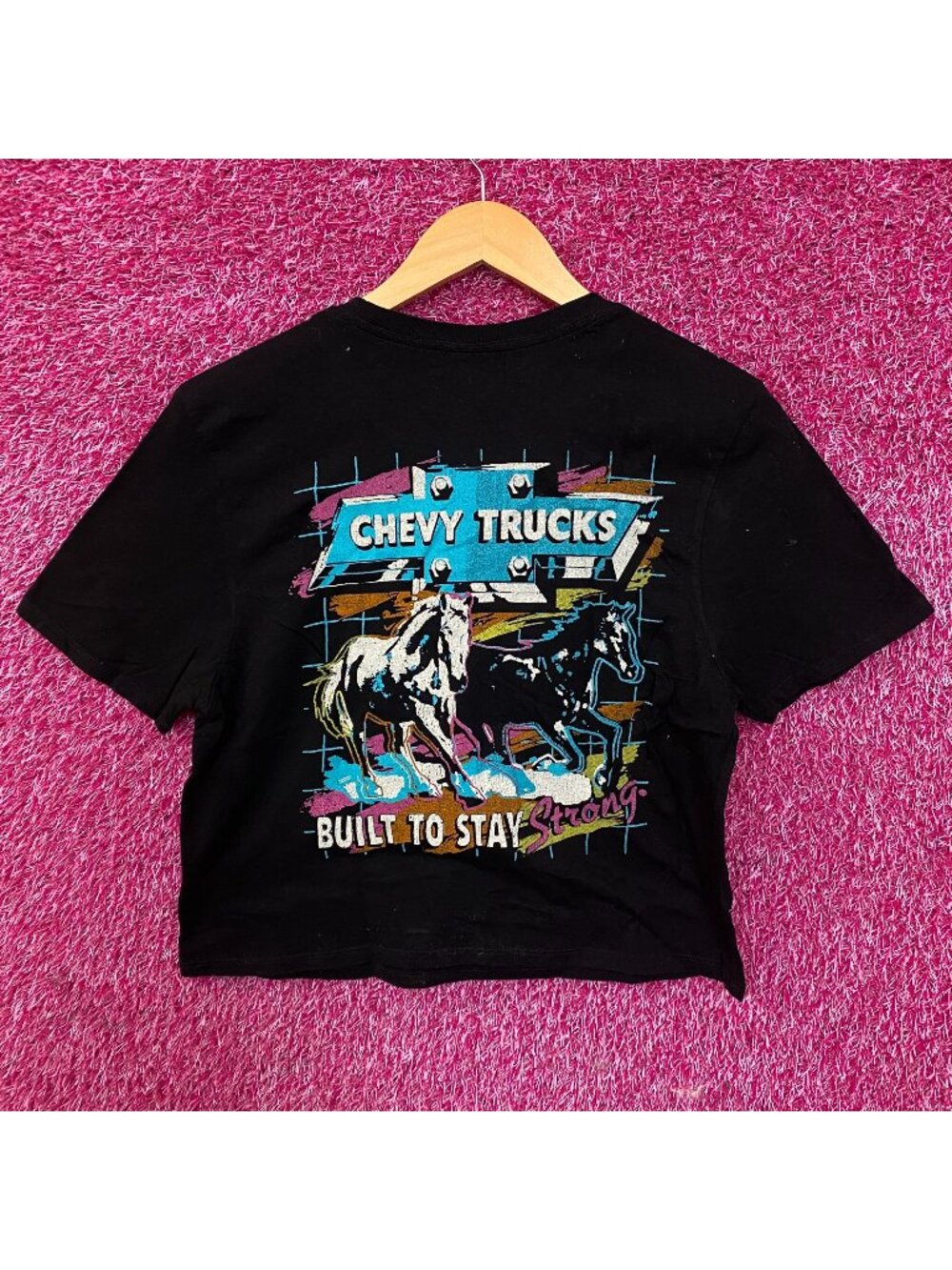 Junk Food Clothing Chevy Trucks Built To Stay Graphic Crop Tee Small